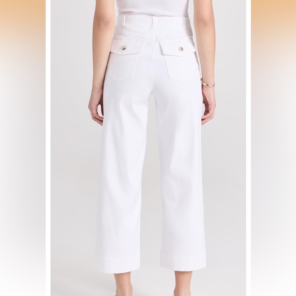 Spanx Twill Cropped Pant Women Medium White High Rise Shaping Wide Leg Crop - Picture 2 of 9